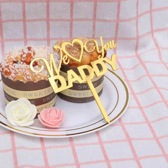 Raindrops We Love Daddy Acrylic Cake Topper Creative Cake Cupcake Picks Cake Decoration Party Supplies (Golden)