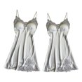 thumbnail image 2 of VISgogo, vestido de dormir de satén de seda para mujer, minifalda de encaje con micropicardías Sexy para mujer VISgogo moda, 2 of 2