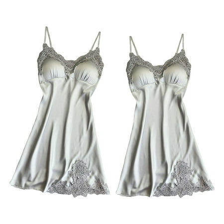 Lamuusaa Women s Silk Satin Sleepwear Dress Ladies Sexy Micro Babydoll Lace Sleepwear Dress V-Neck Mini Skirt