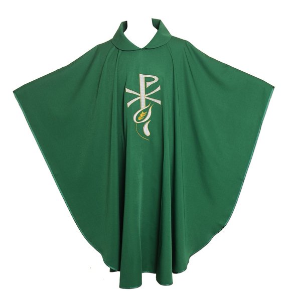 Oso de trigo bordado en mezcla de algodón verde Chasuble BLESSUME