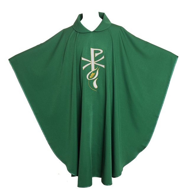 Oso de trigo bordado en mezcla de algodón verde Chasuble BLESSUME
