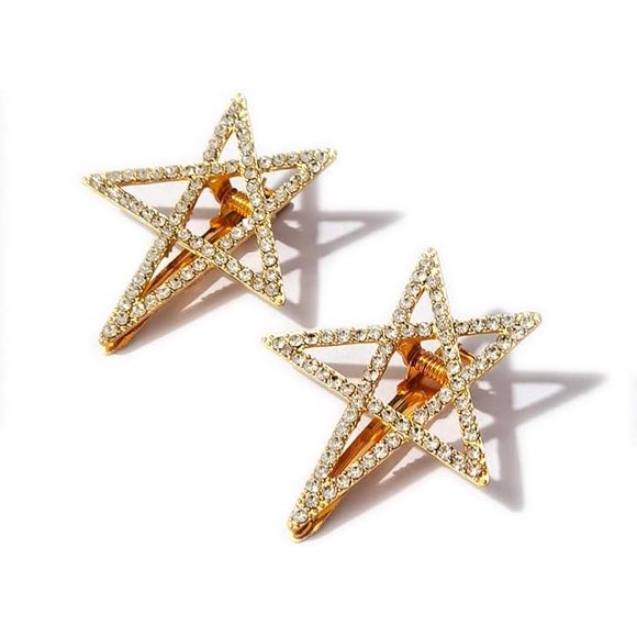 shiyou-Alloy Rhinestones Bow Love Heart Hair Clip Girl Hair Clips Women Hair Accessories (Gold,Star)