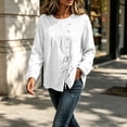 thumbnail image 4 of Klisyaur Womens Crew Neck Shirts Side Button Up Long Sleeve Tunic Tops Casual Loose Comfy Fall Winter Blouses, 4 of 8