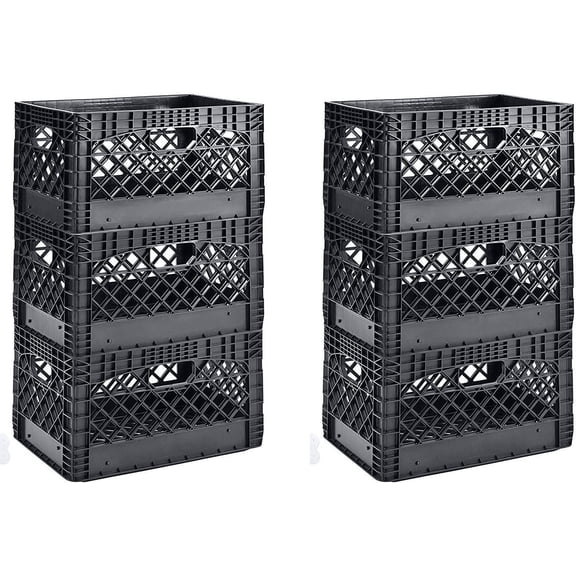 Quart Size Heavy Duty Milk Crates, Black Rectangular Stackable Dairy Storage Container