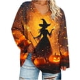 thumbnail image 3 of Uootdi Halloween Sweatshirts for Women V Neck Witch Pumpkin Graphic Womens Sweatshirt Oversized Fit Costume Night Soft Womens Tops Gift, 3 of 7