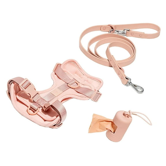 Adjustable Dog Harness, Leash and Poop Bag Holder Set, No Pull Pet Harness for Small Medium Large Dogs, Outdoor Walking, Soft Padded Vest Harness (Soft Pink, Medium)