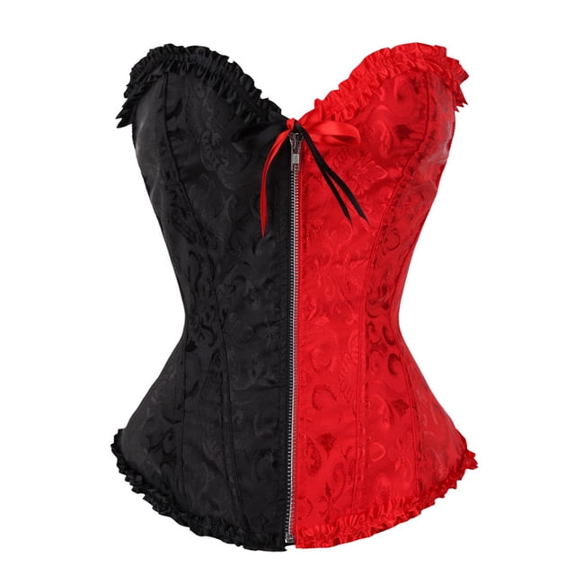 Women Sexy LaceBack Zip Corset Top Bustier G-string Body Shapewear