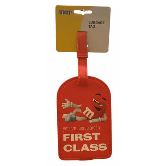 M&M's World Red Character "You Can Leave Me In FIRST CLASS" Luggage Tag New Tag