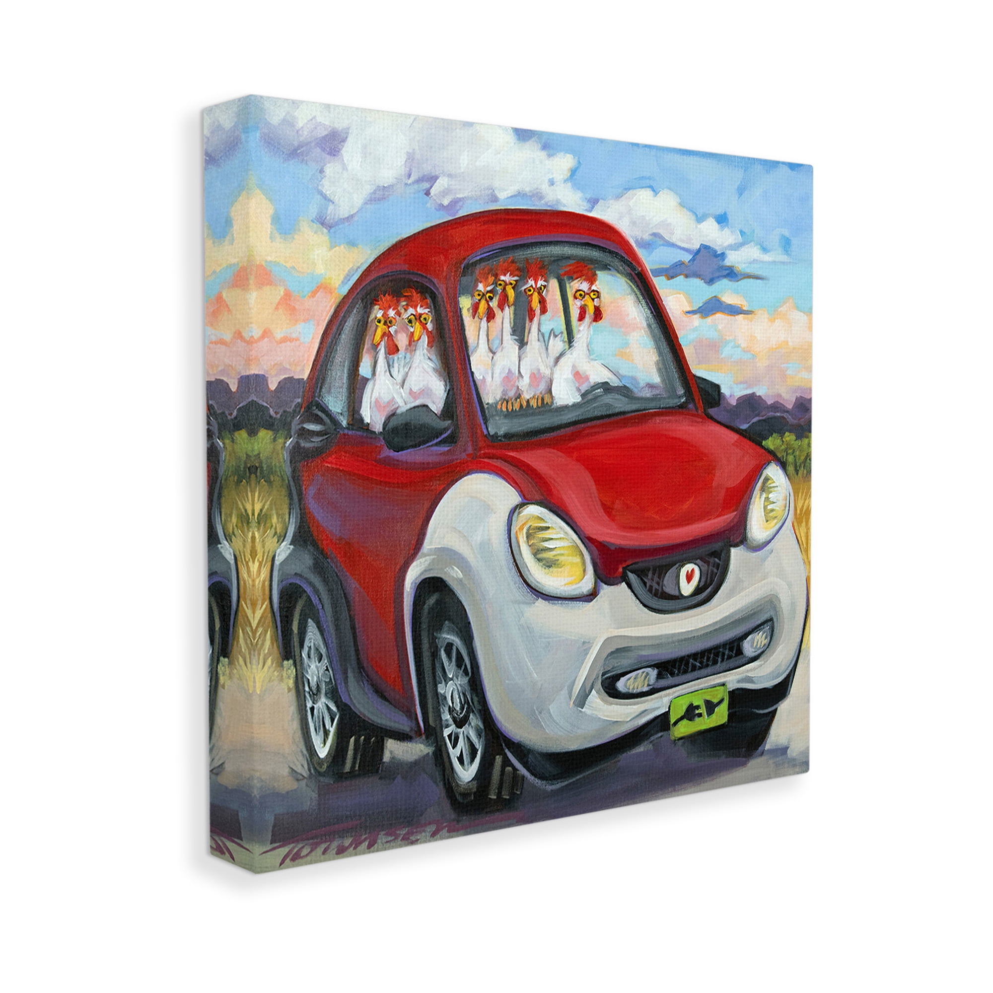 Stupell Industries Chickens Driving Car Animals & Insects Painting Gallery Wrapped Canvas Art Print Wall Art, 36 x 36