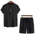 thumbnail image 4 of Birdeem Ensemble 2 Pcs d'Été pour Hommes Col Montant Mode Chemise Décontractée Manches Courtes et Shorts Ensemble Col Rabattu, 4 of 12