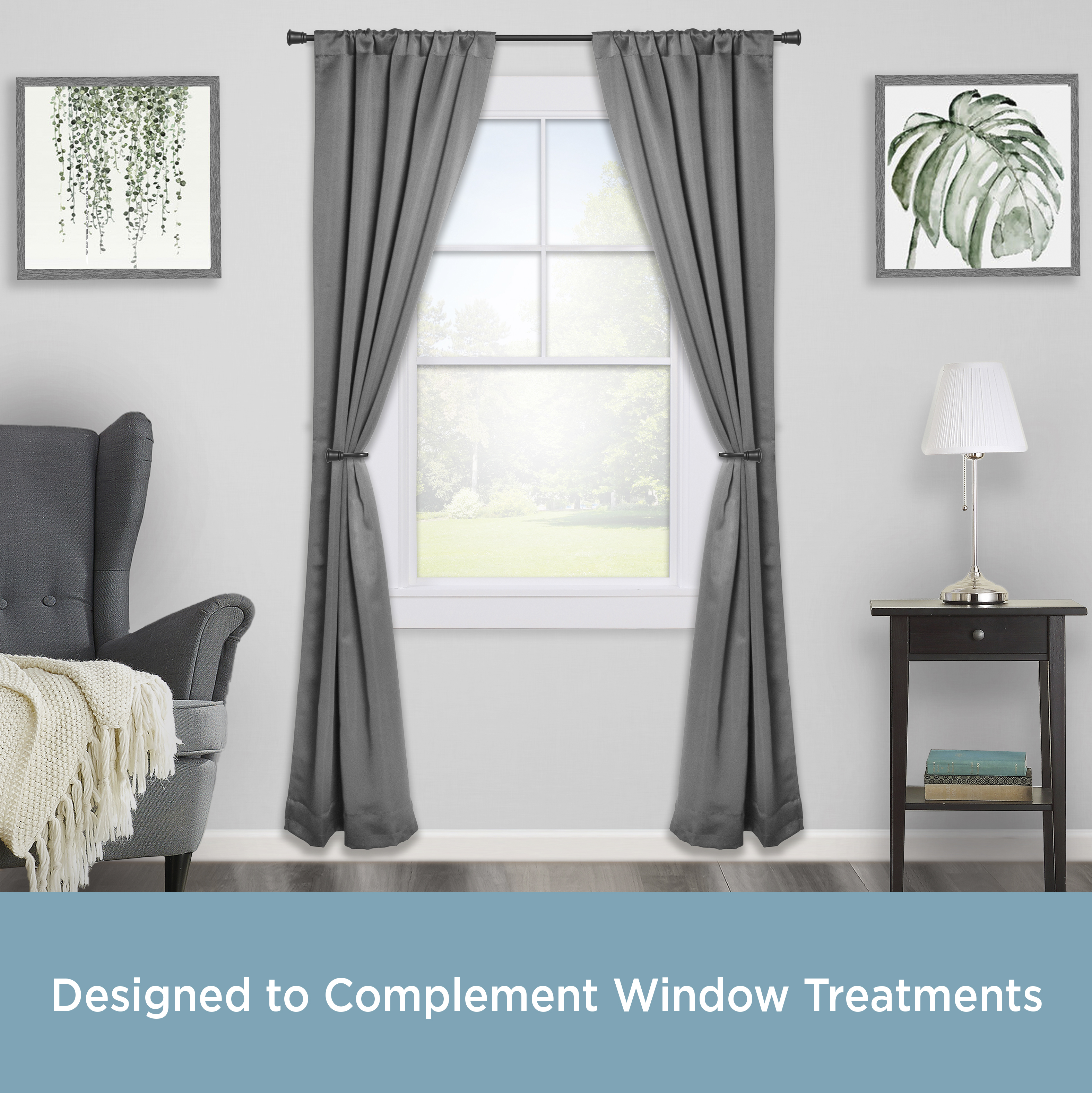 Kenney Trumpet Cap End Decorative Holdback Set for Curtains and Drapes, Black, Set of 2