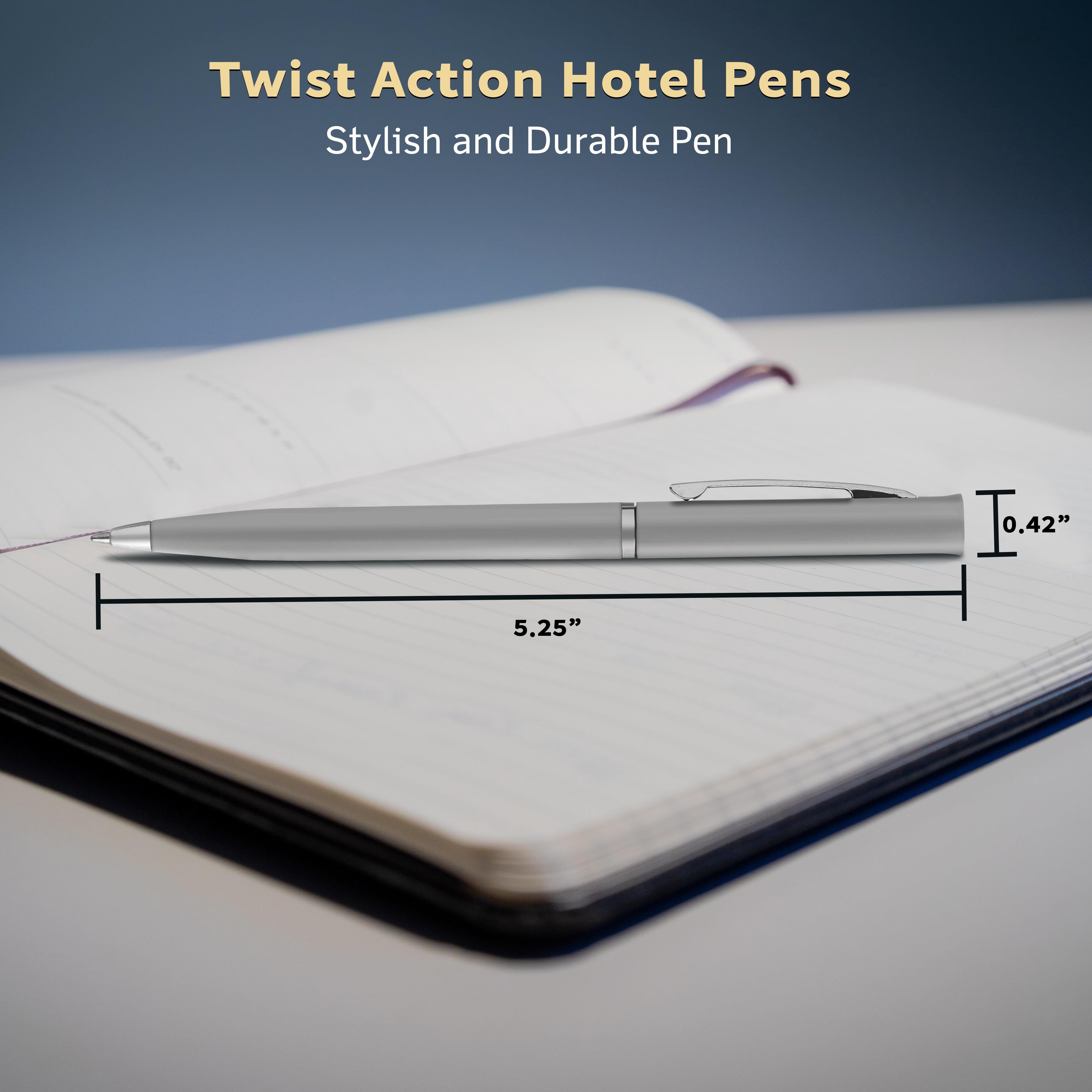 10 Twist Action Hotel Pens Pack - Plastic, Black Ink - Grey