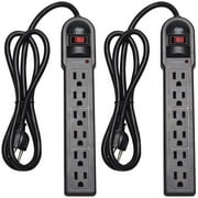 6-Outlet Surge Protector Power Strip 2-Pack, 900 Joule, 4-Foot Cord, Overload Protection, Black