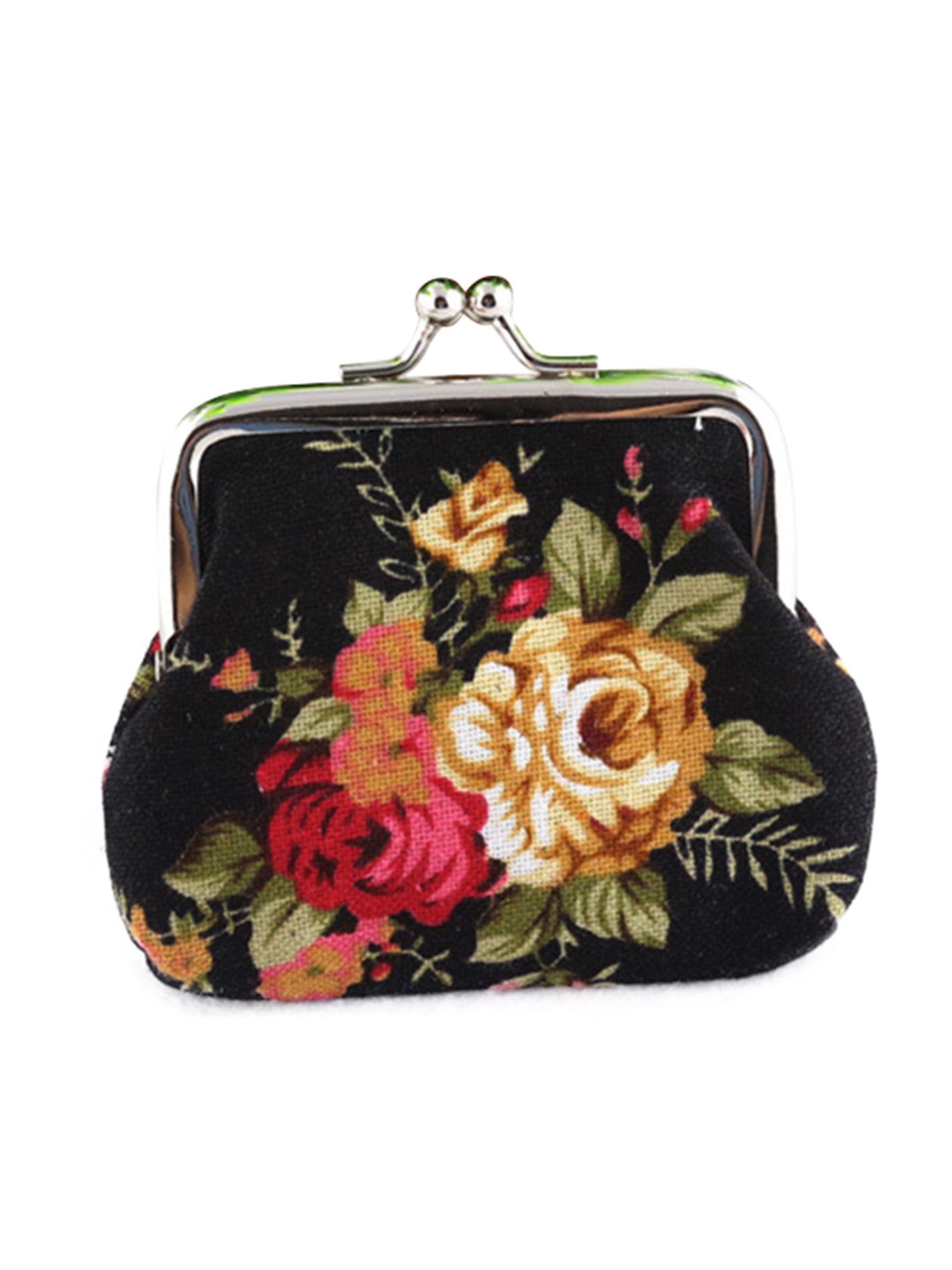 Womens Vintage Floral Canvas Small Wallet Clasp Mini Coin Purse Clasp