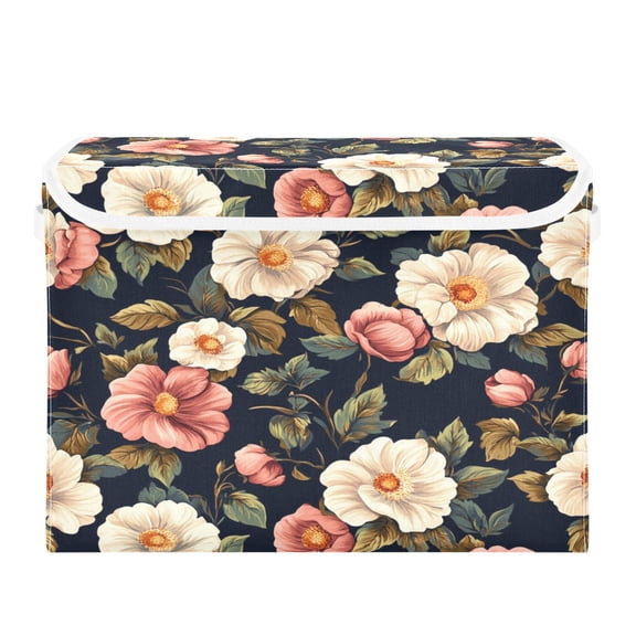 Storage Box With Lid 16.5x12.6x11.8In Foldable Stacked Household Storage Box Colorful Flowers Pretty