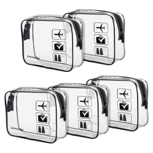 Bolsas de maquillaje transparentes Lermende, bolsa de aseo aprobada por la TSA, 5 unidades