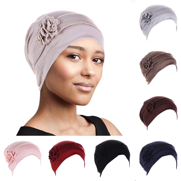 Helii Women Ruffle Splicing Beaded Chemo Hat Turban Wrap Cap for Ladies