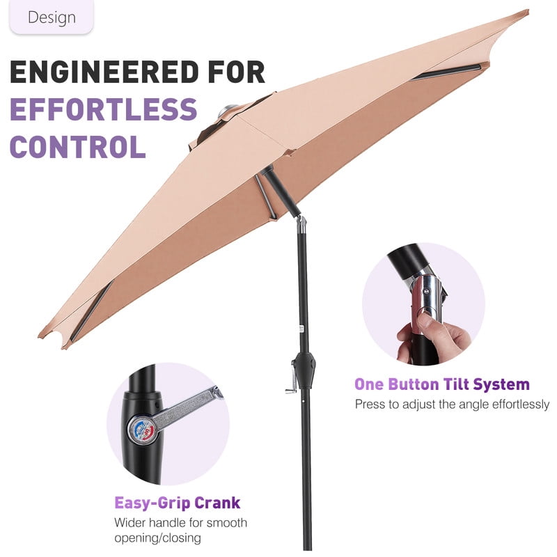 Gianna 7.5ft Patio Umbrella with Tilt and Crank Button & 6 Sturdy Ribs Waterproof, Patio Table Umbrella for Poolside, Terrace and Beach, Beige