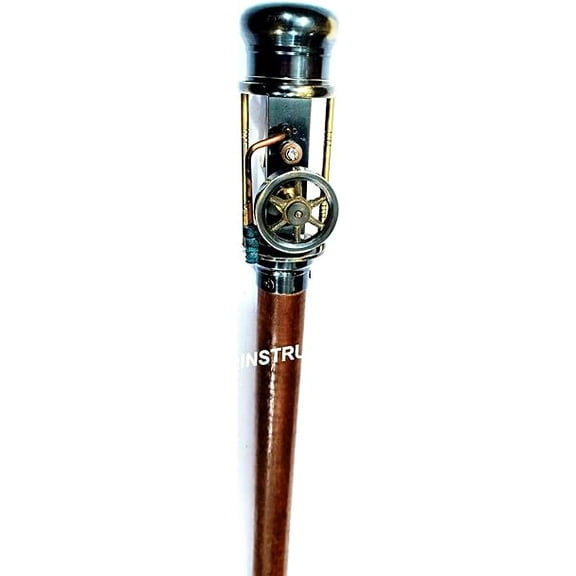Vintage Nautical Bronze Walking Cane Stick with Working Steam Engine Model Top Rustic Vintage Home Decor Gifts