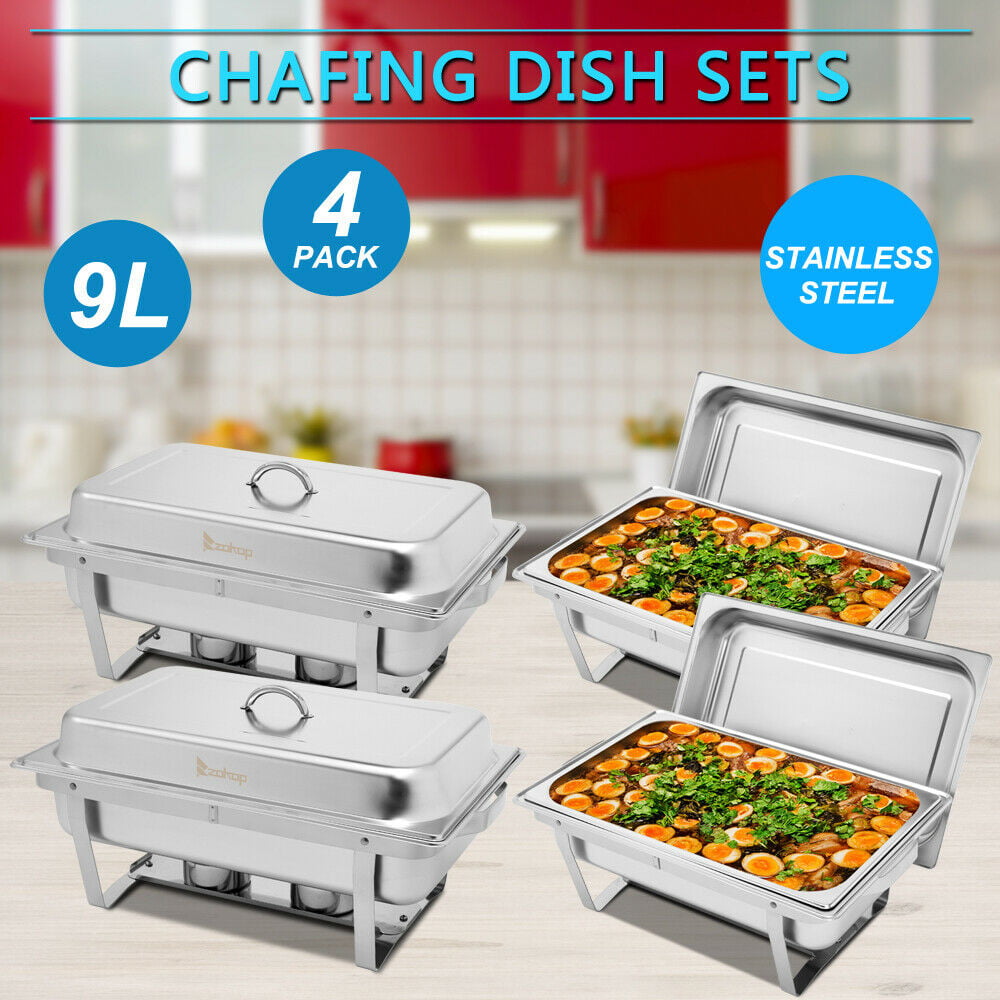 4 Pack Catering Stainless Steel Chafer Chafing Dish Sets 9L 8QT Full Size Buffet 