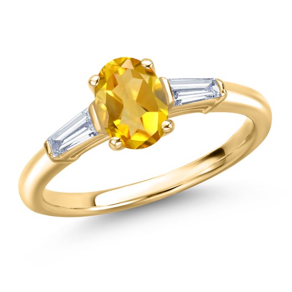 Gem Stone King 10K Yellow Gold Yellow Citrine and Lab Grown Diamond Engagement Ring for Women | 0.95 Cttw | Oval 7X5MM | Gemstone November Birthstone | Size 5