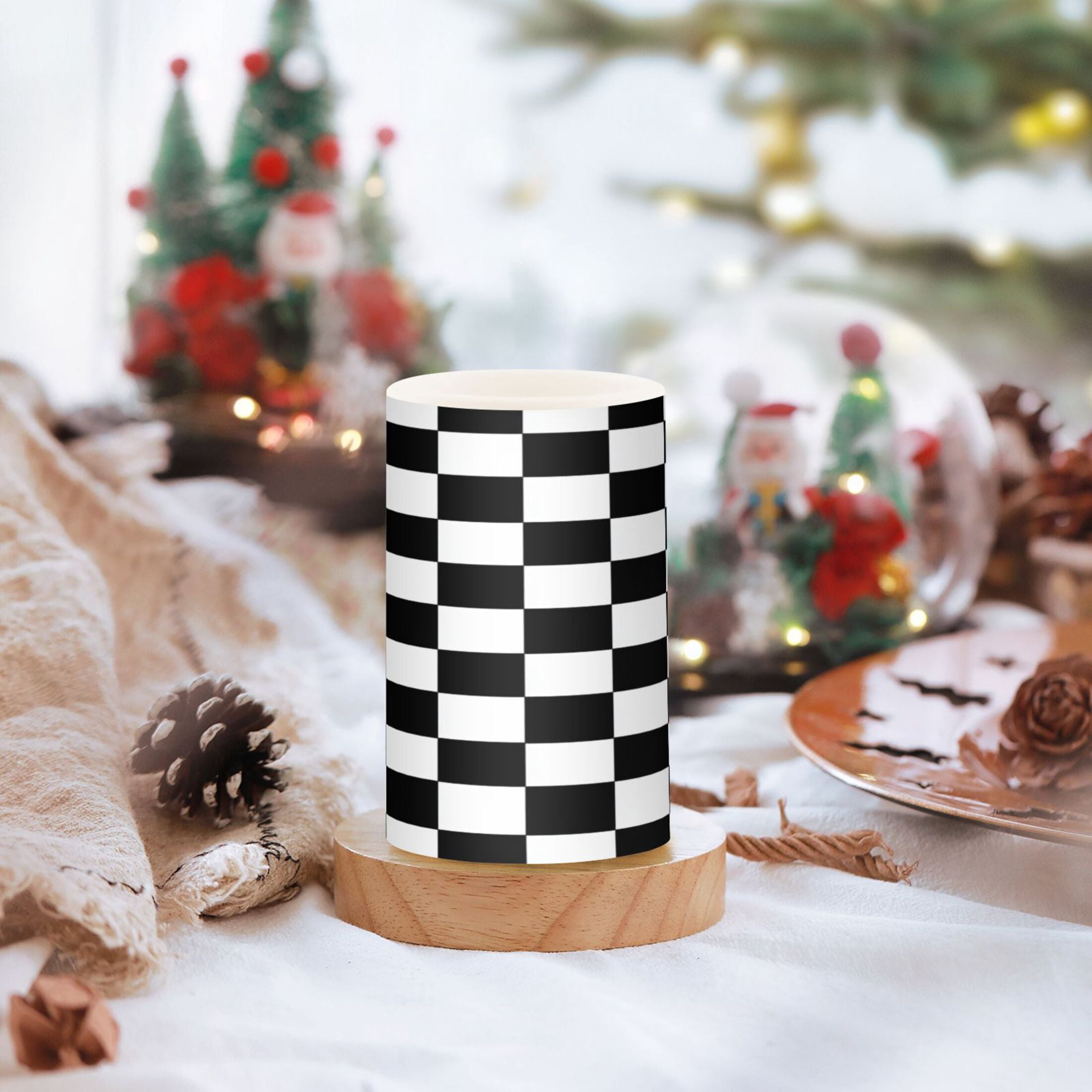 2 PCS Flameless Candles with Remote Timer LED Battery Operated Flickering Candle Light for Wedding Table Home Decoration Gifts Black and White Check