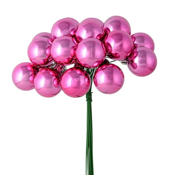 Vickerman 6" Mauve Shiny Ball Pick. This shiny ball pick features 24 ornaments. Each measures 1 inch and is attached to green floral wire.