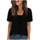 thumbnail image 2 of TaTaai Women's Casual Faux Two Piece Short Sleeve Top, Solid Pattern, Round Neck, Fashion Daily Home Wear, Comfortable Fabric Gift, 2 of 5