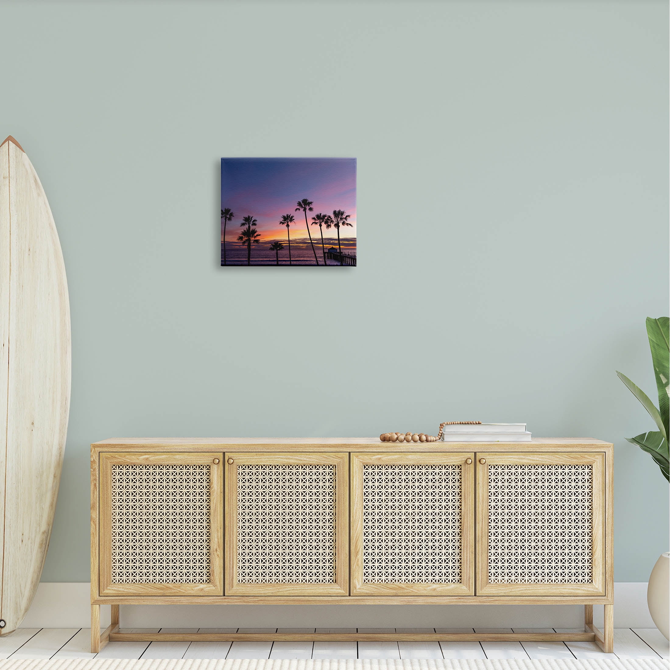 Vivid Sunset Palm Trees Horizon Coastal Photograph Gallery Wrapped Canvas Print Wall Art