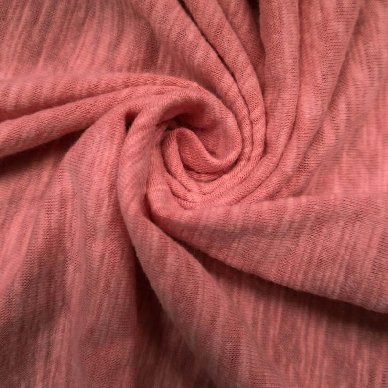 Slub Cotton Poly Spandex Jersey Knit Fabric by the Yard (Red Chambray