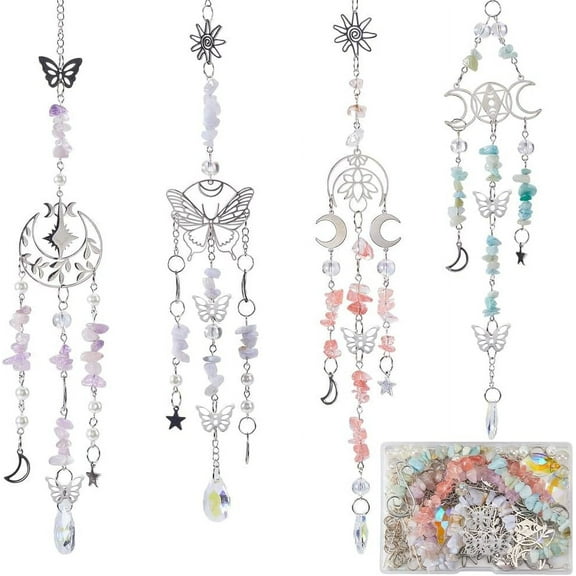 1 Box 4 Sets Butterfly Garden Suncatchers Crystals Rainbow Light Catchers Star Moon Sun Catchers Gemstome Beads Rainbow Maker Making Hanging Ornament Home Deco Supply Stainless Steel Color