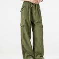 thumbnail image 5 of Owordtank Plus Size Women's Cargo Pants High Waist - Loose Fit Drawstring Trousers with Flap Pockets, Baggy Casual Parachute Pants for Everyday Wear, 5 of 6