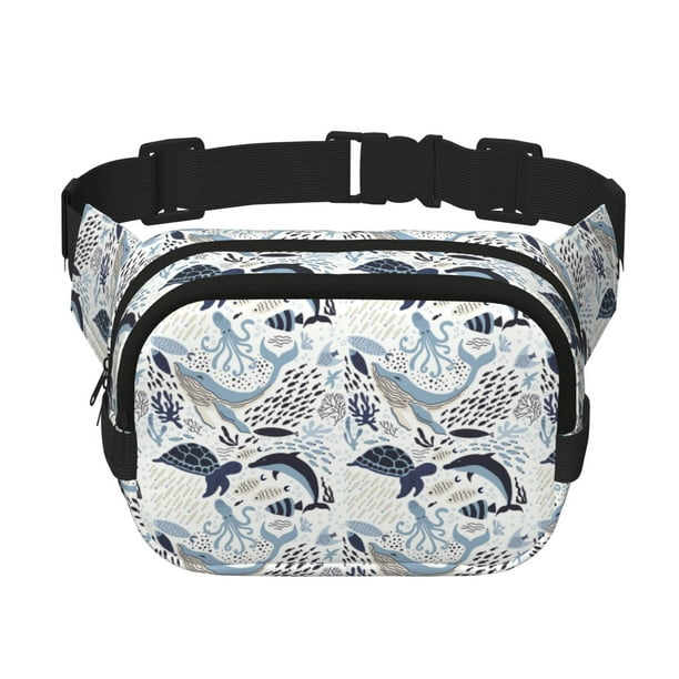 Fotbe Sea Animal Cangurera Cuadrada con Estampado de Doble Capa, Bolsa de Cintura Ajustable Mini para Hombres y Mujeres