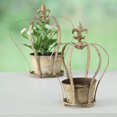 thumbnail image 2 of Fleur De Lis Crown Centerpiece Planters with Pots, Set of 2, Trellis Topped Topiary Forms, 12 1/2 D x 15 3/4 H, and 8 3/4 D x 11 3/4 Inches, Iron, Distressed, Rustic Gray Patina, Ball Feet, 2 of 4