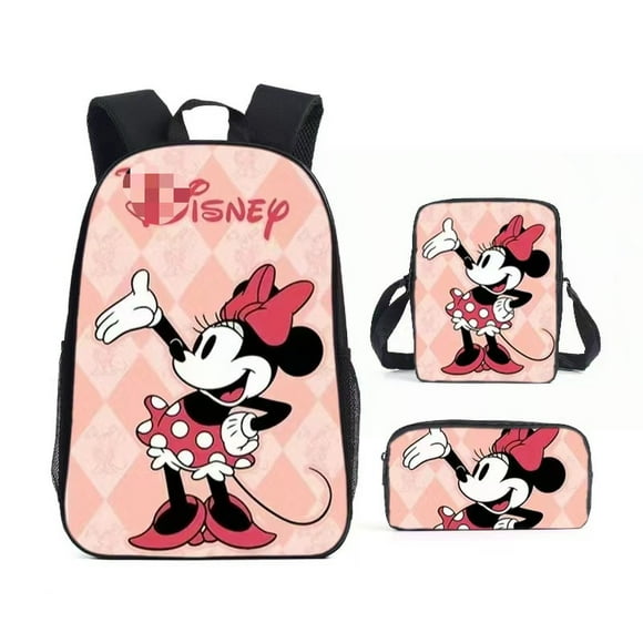 Stitch Schoolbag Mickey Mouse Mickey Minnie Student Cartoon Backpack Three-Piece Set 12 -WEVALLEY