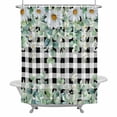 thumbnail image 2 of Daisy Eucalyptus Leaf Shower Curtain for Bathroom Decor, Summer Flower Black White Plaid Waterproof Fabric Shower Curtain, 72"x96" Set with 12 Hooks, 2 of 9