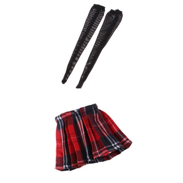 para accesorios de cuerpo femenino de acción de 12 pulgadas- cuadros 1/6, vestido de 5,5 cm y medias de encaje negro Baoblaze Calcetines de falda de figura de acción