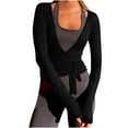 thumbnail image 2 of Women Ballet Crop Wrap Top Y2K Long Sleeve Cross Tie Top Pilates Yoga Wrap Shirts Ballet Workout Yoga Shirt Coquette Blouses Ballerina Cover Up Blouse, 2 of 7