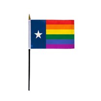 AGAS Small Texas Rainbow Flag 4x6 inch Flag on a 11 inch Plastic Stick - Sewn Edges Fade Resistant Polyester - Texas Pride Handheld Flag