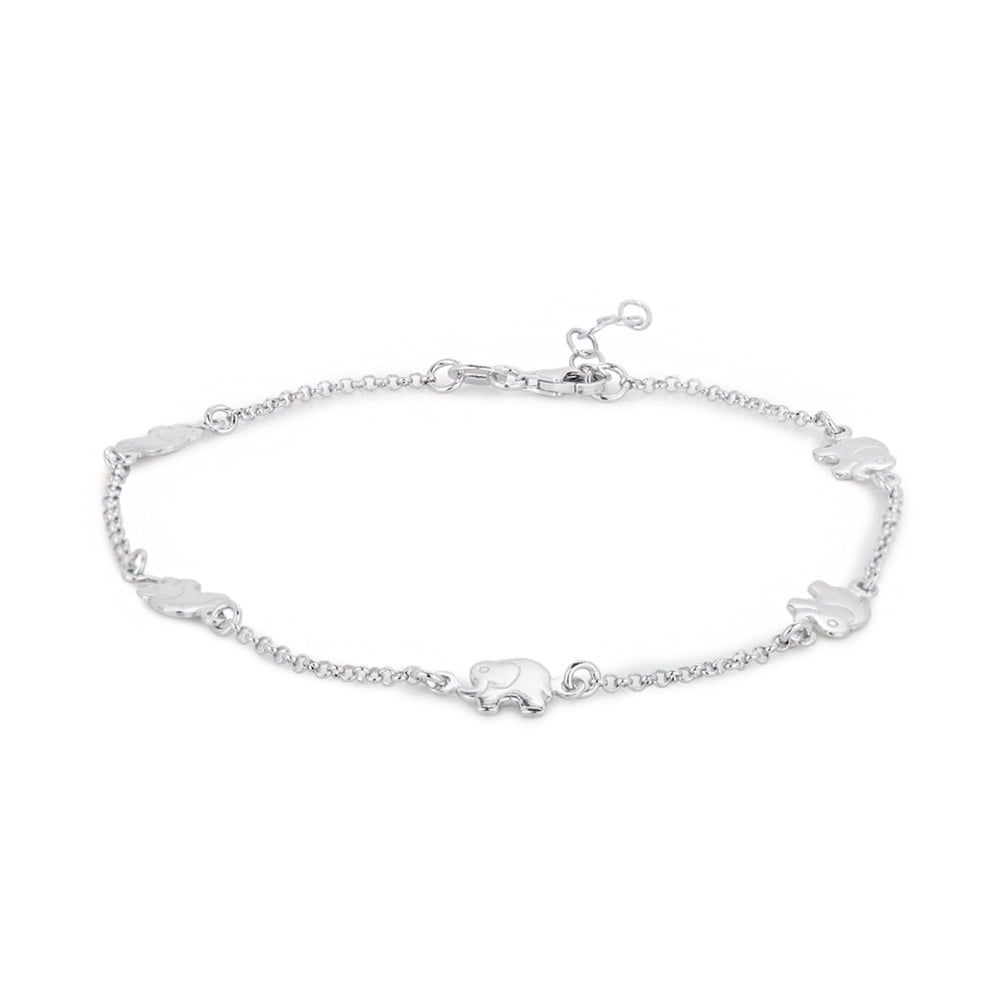Vanbelle Sterling Silver Jewelry Lucky Elephant Charm Anklet with Rhodium Plating for Women and Girls