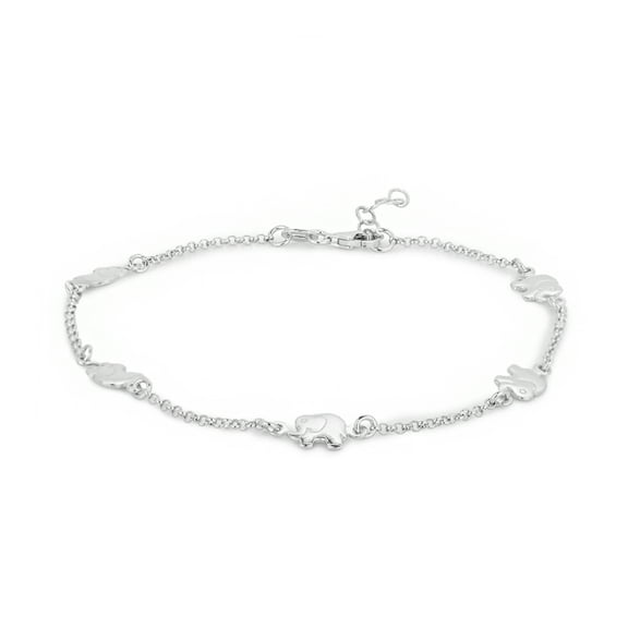 Vanbelle Sterling Silver Jewelry Lucky Elephant Charm Anklet with Rhodium Plating for Women