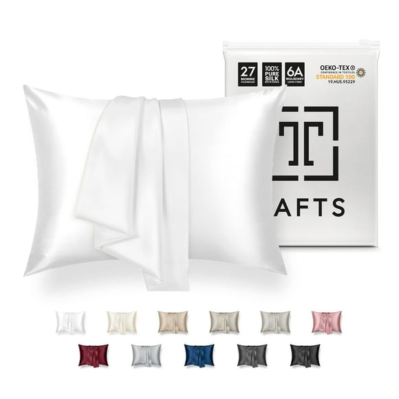 TAFTS Taie d'Oreiller en Soie de Mûrier Pure 22mm 6A pour Cheveux et Peau avec Fermeture Éclair, Rafraîchissante, Naturelle, Biologique, Double Face (Blanc Frais, King 20"x36 Pouces, 22 Momme 1 Pce)
