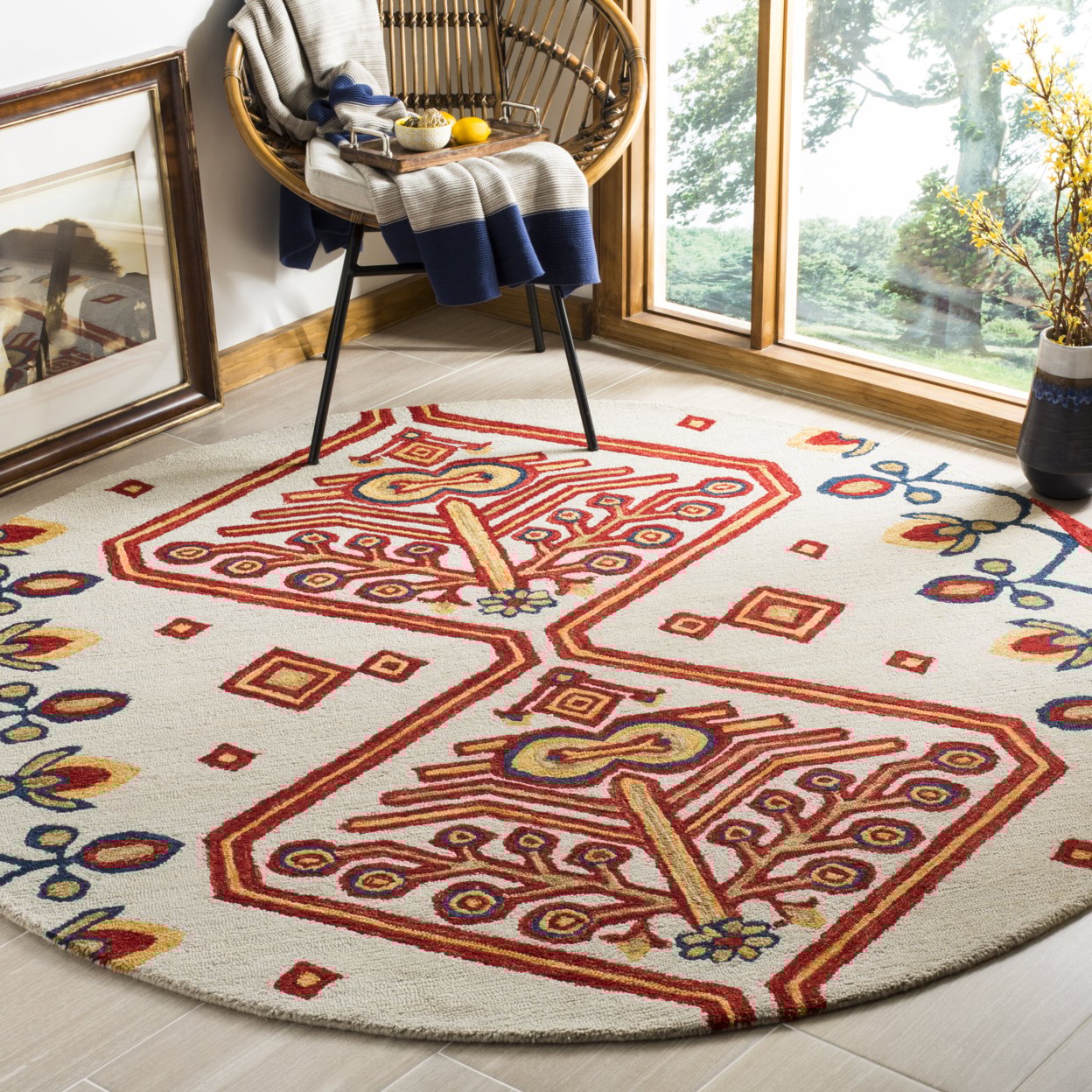 thumbnail image 2 of SAFAVIEH Aspen Eirann Southwestern Wool Area Rug, Ivory/Multi, 7' x 7' Round, 2 of 10