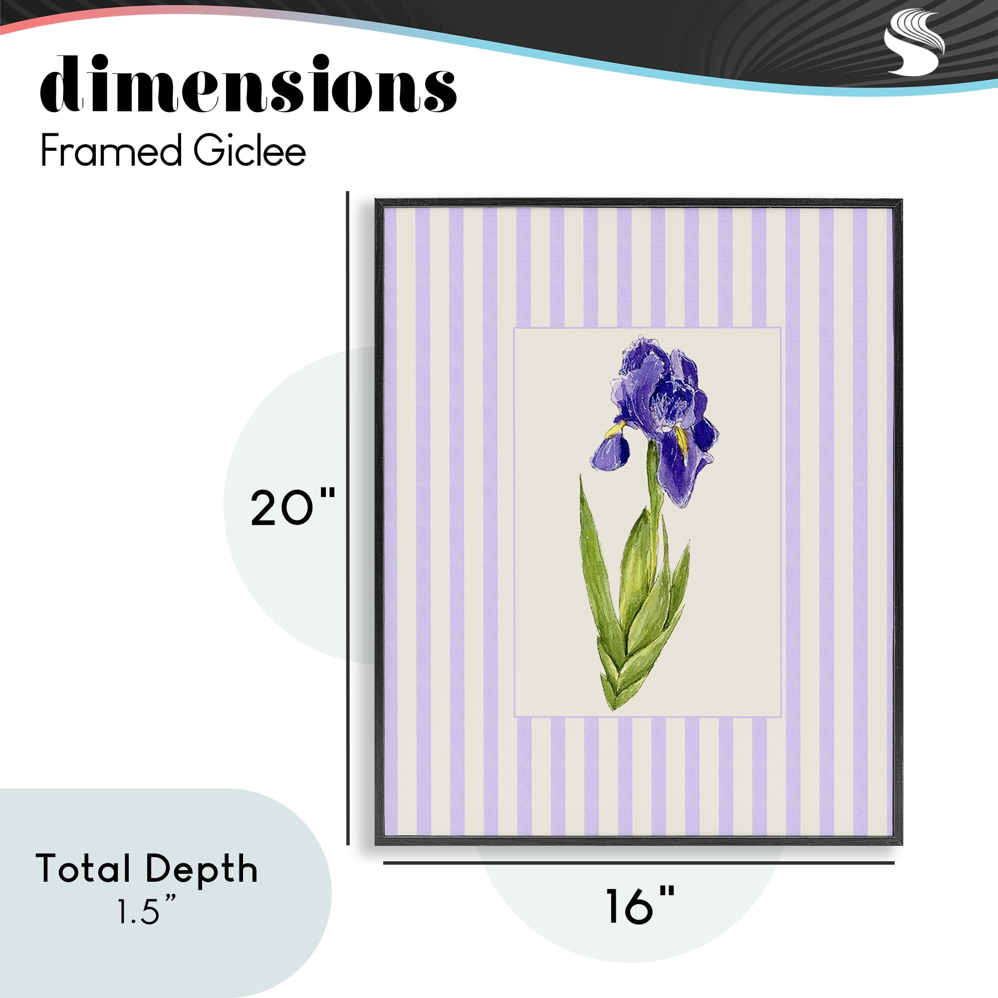 Purple Stripe Iris Black Framed Giclee Art, design by Lisa Wehmeyer