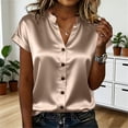 thumbnail image 4 of cfhntfmh Satin Blouses for Women Silk Button down Shirts Short Sleeve Tops Business Casual Summer Outfits Work Clothes, 4 of 5
