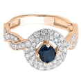 thumbnail image 5 of 1.15 Carat (ctw) 18K Rose Gold Round Cut Blue & White Diamond Ladies Swirl Bridal Halo Engagement Ring, 5 of 8