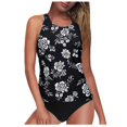 thumbnail image 2 of GEWSEY Swimsuit Tankini Top, Swim Top with Built in Bra, Pink Rose Gold Decorative Floral Tankini Tops Plus Size, Small Black, XXL, 2 of 4