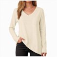 thumbnail image 4 of Godom V Neck T Shirts for Women Long Sleeve Tops Solid Color Tee Casual Shirts, 4 of 7