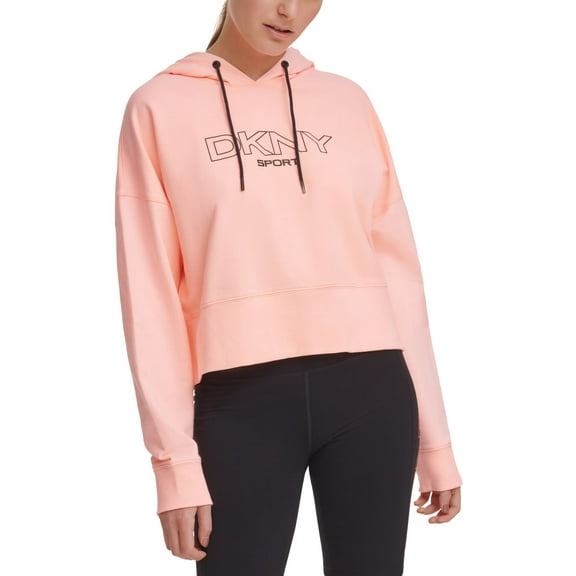 DKNY Women’s Ombre-Logo Cropped Hoodie, Orange, Small
