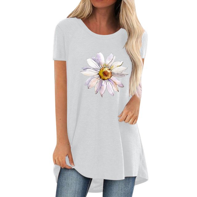 Pompotops Femmes Mode Casual Chemises Manches Courtes Tee Tops Tunique Blouse